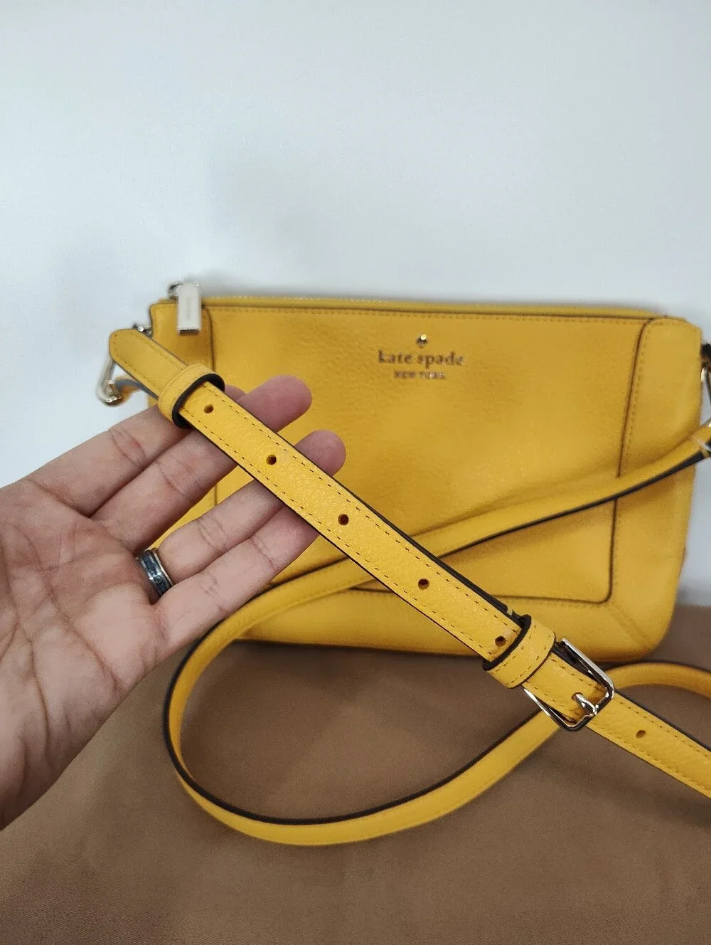 kate spade Yellow Pebbled Leather Lena 2 Compartment Crossbody Bag